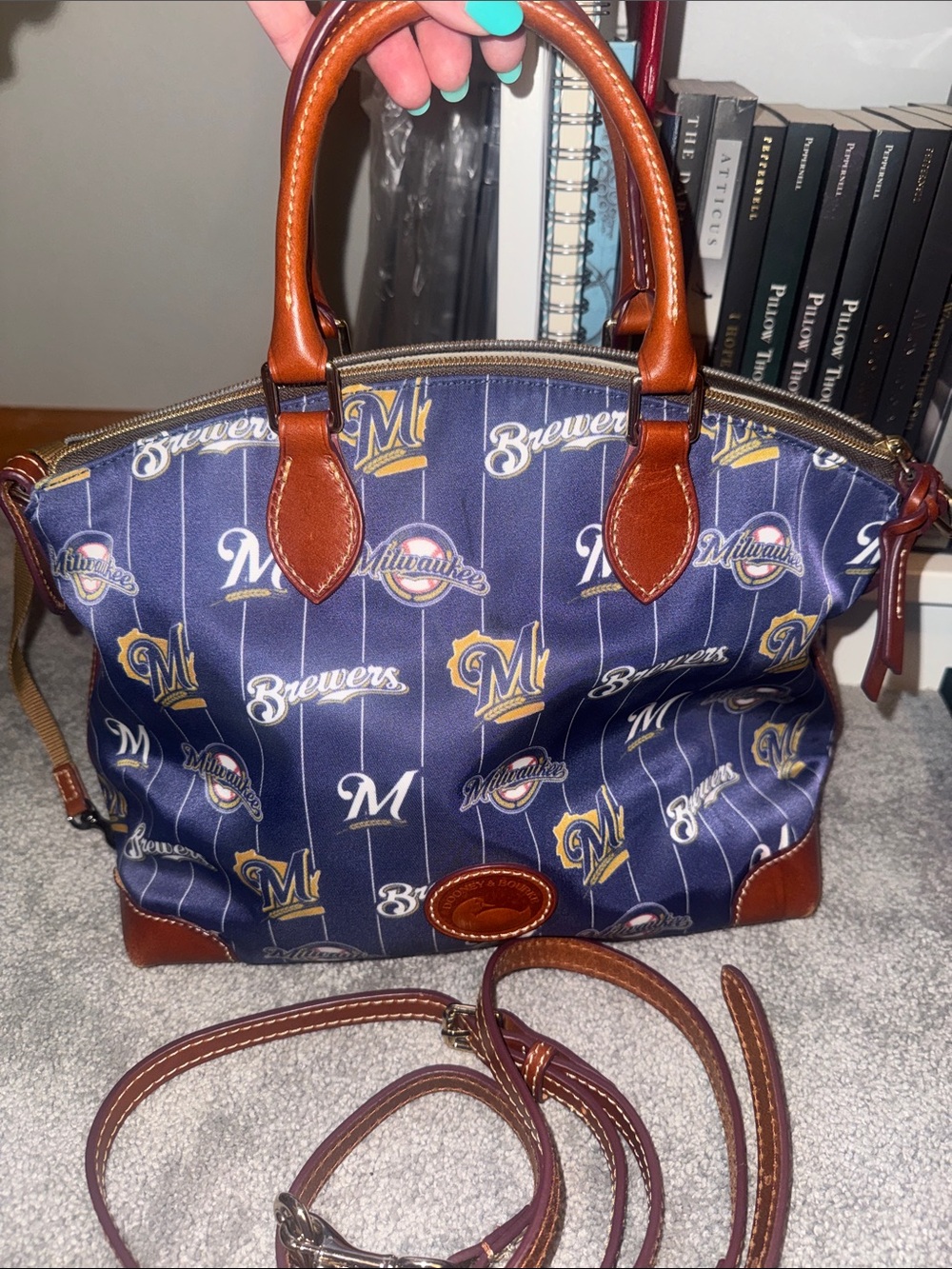 Milwaukee Brewers Navy and Brown Dome Satchel - Dooney & Bourke Style